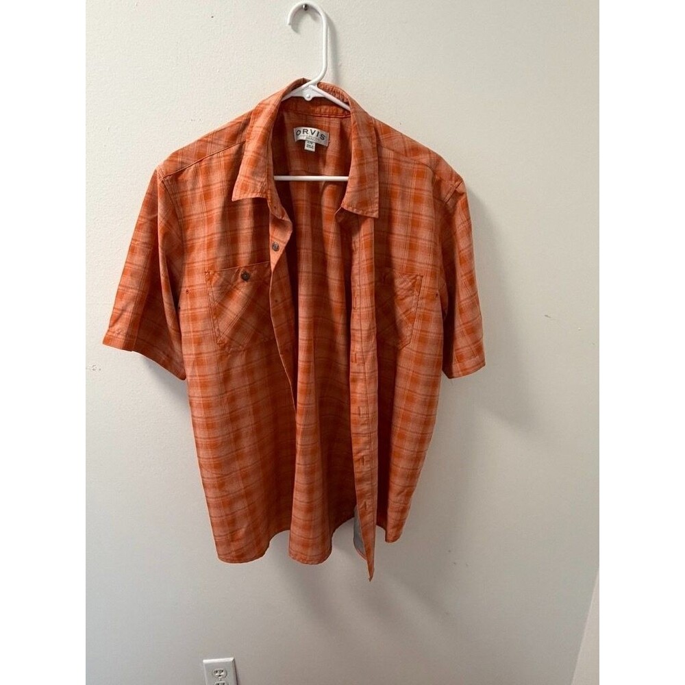 Orvis Classic Collection Mens L Button Down Shirt Orange Plaid 1494392 Used